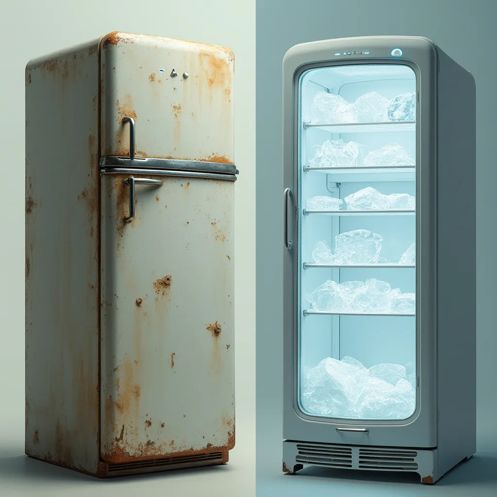 Comparação entre frigorífico antigo e novo digital